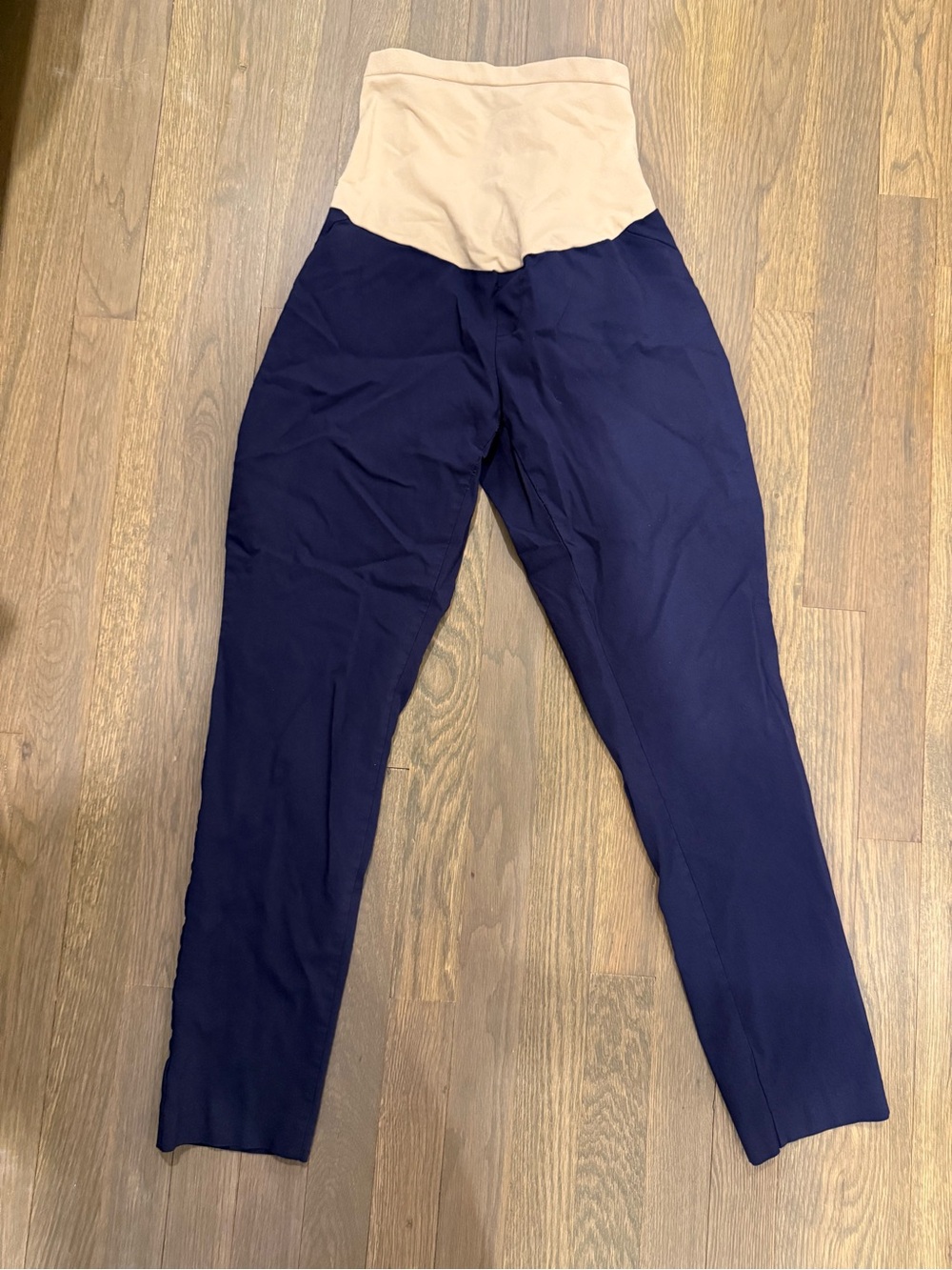 Motherhood Maternity Navy and Beige Colorblock Maternity Leggings size XL‎